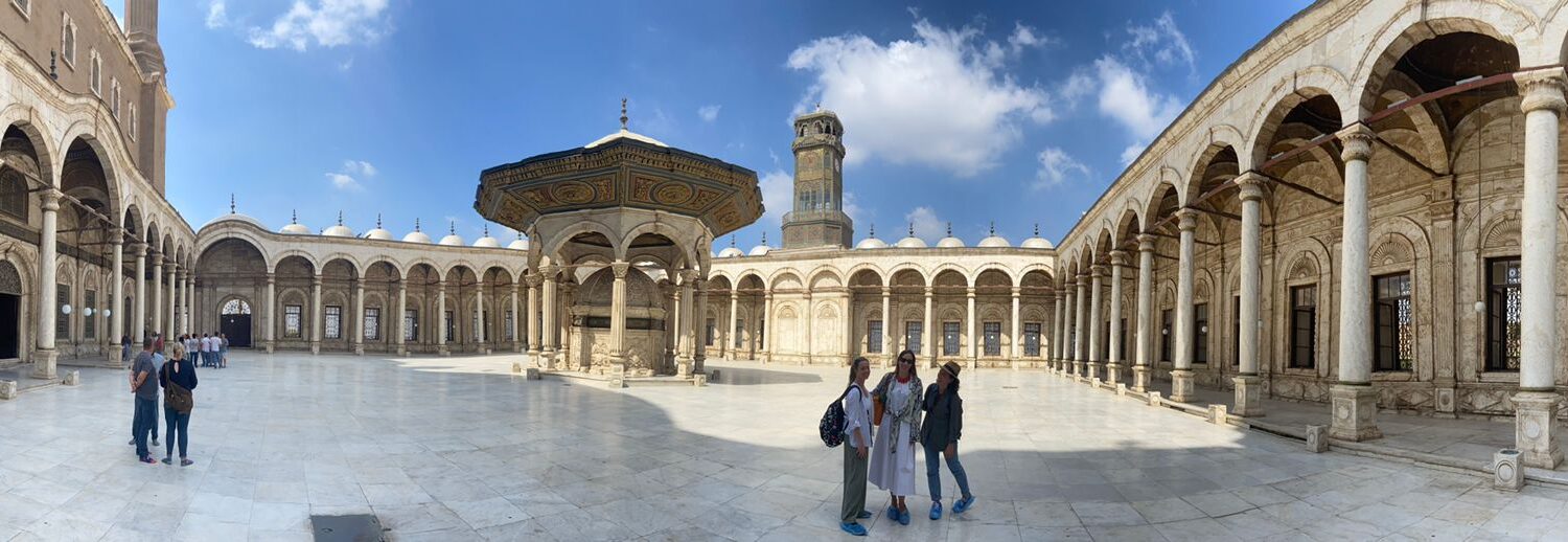 Interior of the Al-Azhar Mosque in Cairo, highlighting intricate designs and historical significance.